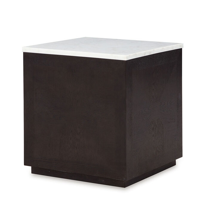 Enri Accent Table, Square Base, 19 Inch, White Marble Square Top - Benzara