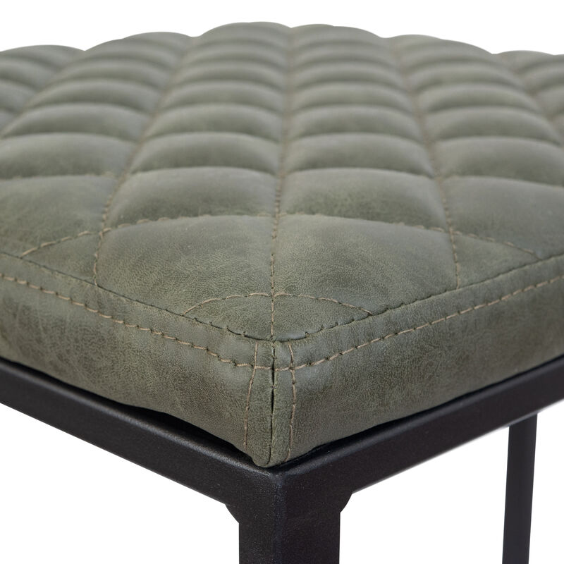 LeisureMod Bar Stool Upholstered in Leather with Diamond-Shaped Stitch Design and Powder-Coated Metal Sled Base for Modern Home, Kitchen, Bars Quincy Collection