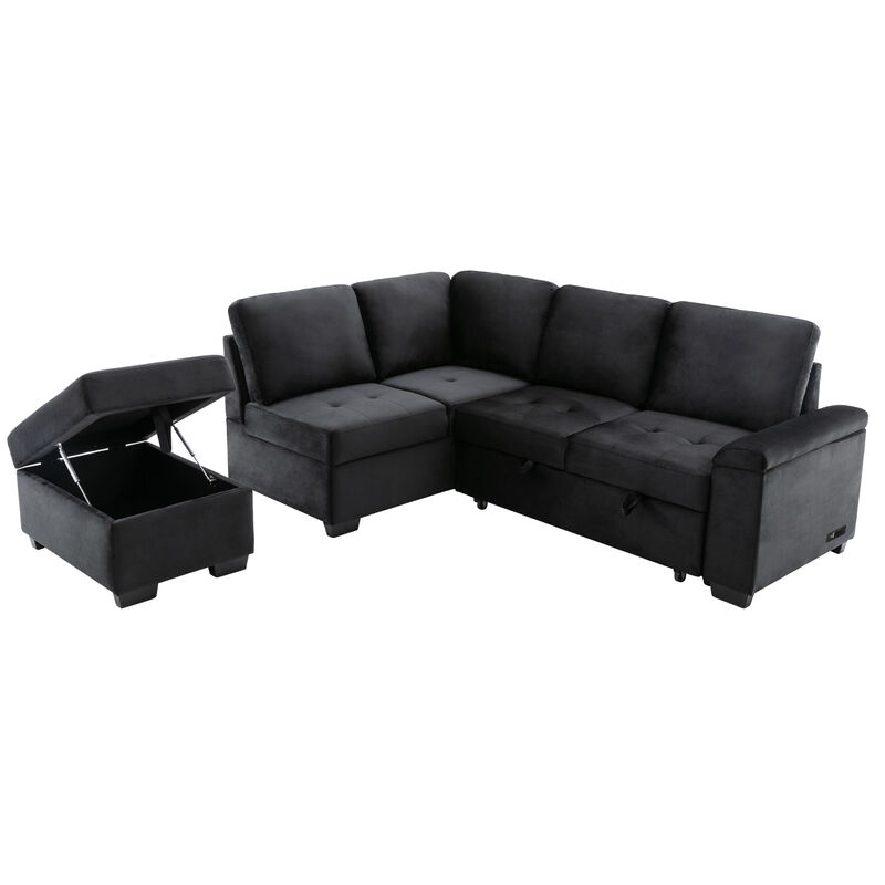 Merax L-Shape Corner Couch Sofa Bed with Storage Ottoman
