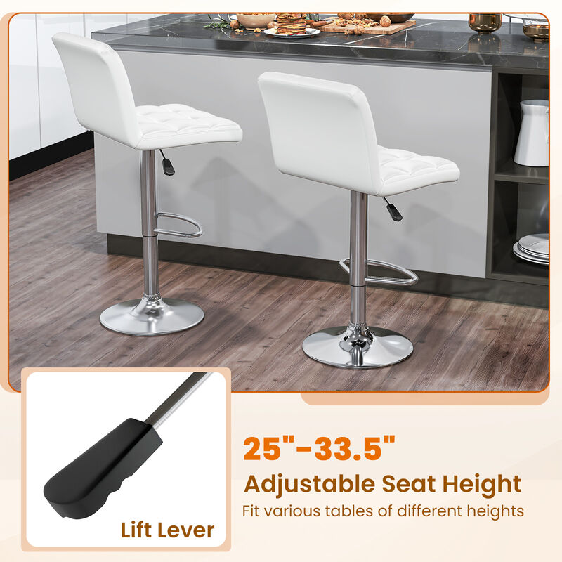 PU Leather Upholstered Bar Stools Set of 2 with Back and Adjustable Height