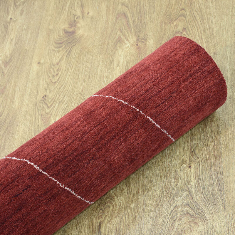 RUGSOTIC CARPETS HAND KNOTTED LOOM WOOL ECO-FRIENDLY AREA RUGS  - 6'x9', Rectangle, Red Color, Geometric Modern Design, High Pile Handmade Anti Skid Area Rugs for Living Room, Bed Room (L00645)