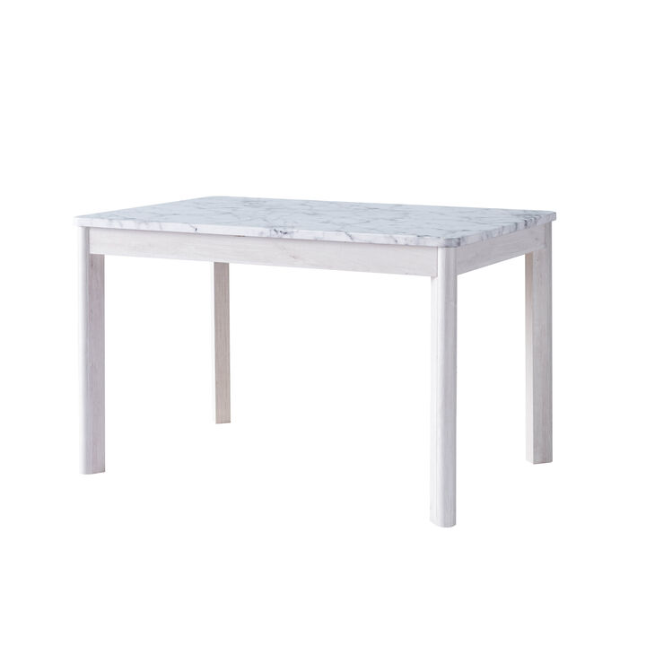 Faux Marble White & White Oak Dining Table with Rounded Corners