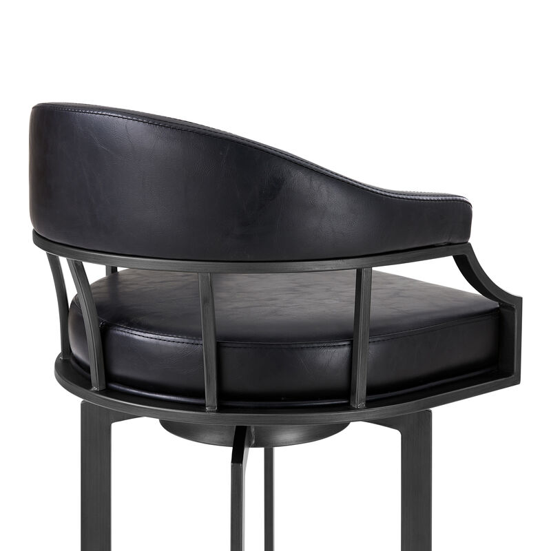 Pharaoh Swivel  Mineral Finish and Black Faux Leather Bar Stool