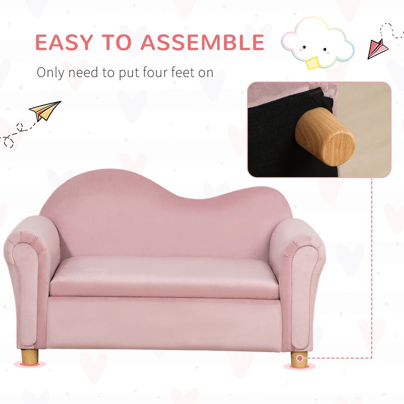 Ergonomic Foam Kids Sofa with Inner Toy Storage Chest, Velvet Kids Couch with Soft Arms, Children's Lounge Furniture