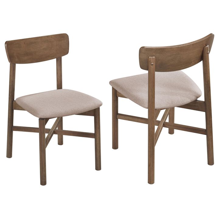 Rida Accent Dining Chair Set of 2, Gray Fabric, Dark Brown Hardwood - Benzara