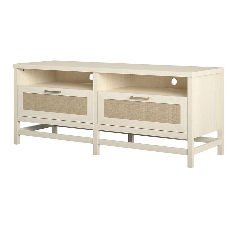 Lennon TV Stand for TVs up to 60", Ivory Oak and Faux Rattan