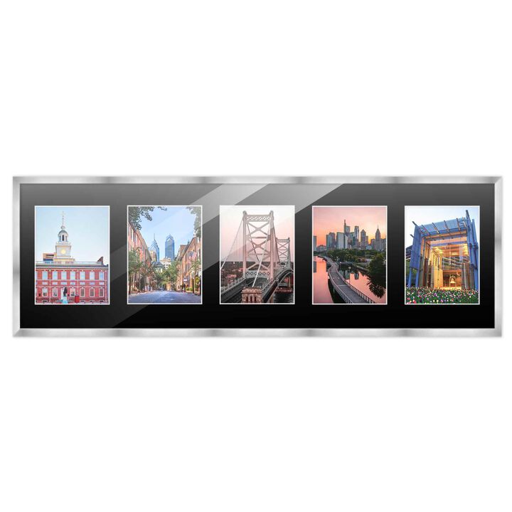 7.5x23.5 Wood Collage Frame with Black Mat For 5 4x6 Pictures