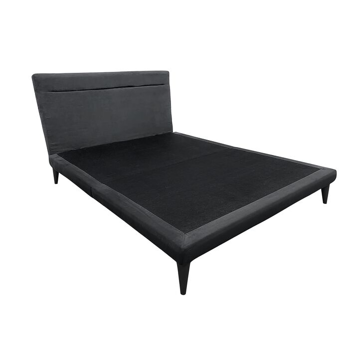 Blor Queen Size Platform Bed, Dark Gray Polyester Upholstered, Metal - Benzara
