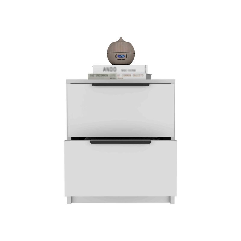 Streamdale Kaia Nightstand, Two Drawers, Metal Handle - White