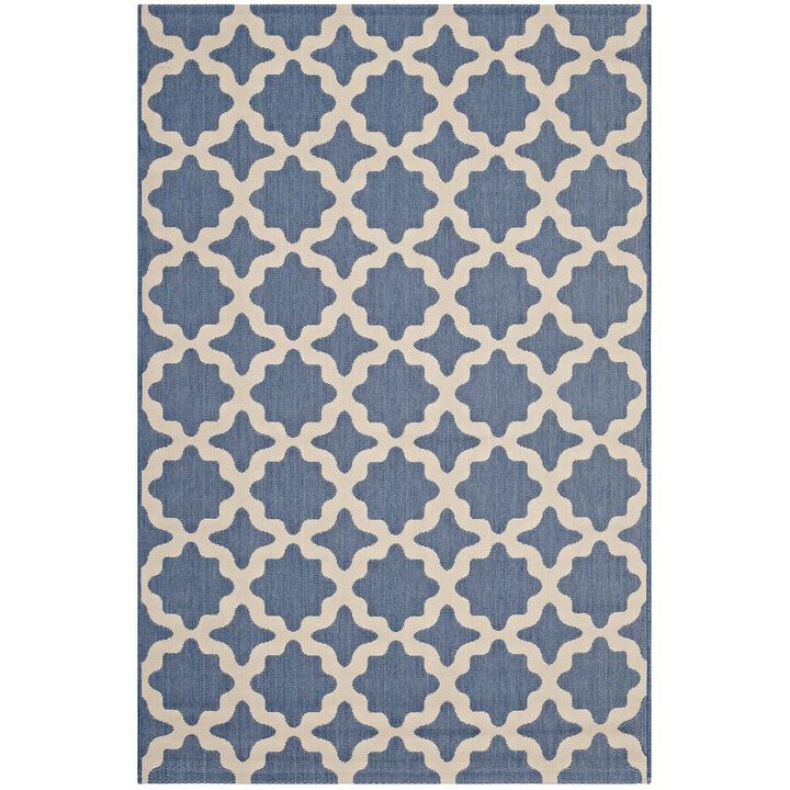 Cerelia Moroccan Trellis 5x8 Indoor and Outdoor Area Rug - Blue and Beige