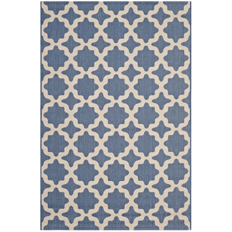 Cerelia Moroccan Trellis 5x8 Indoor and Outdoor Area Rug - Blue and Beige