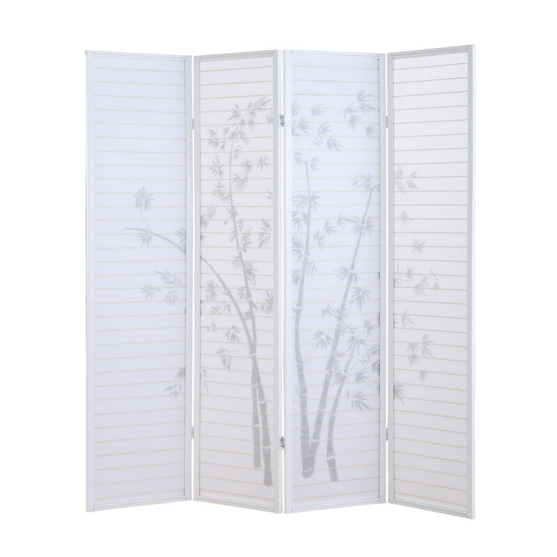 Streamdale Bamboo Print 4-Panel Framed Room Screen/Divider, White