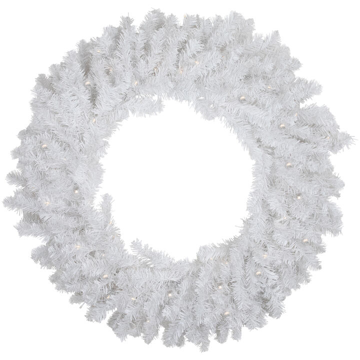 Pre-Lit LED White Canadian Pine Artificial Christmas Wreath  30-Inch  Clear Lights