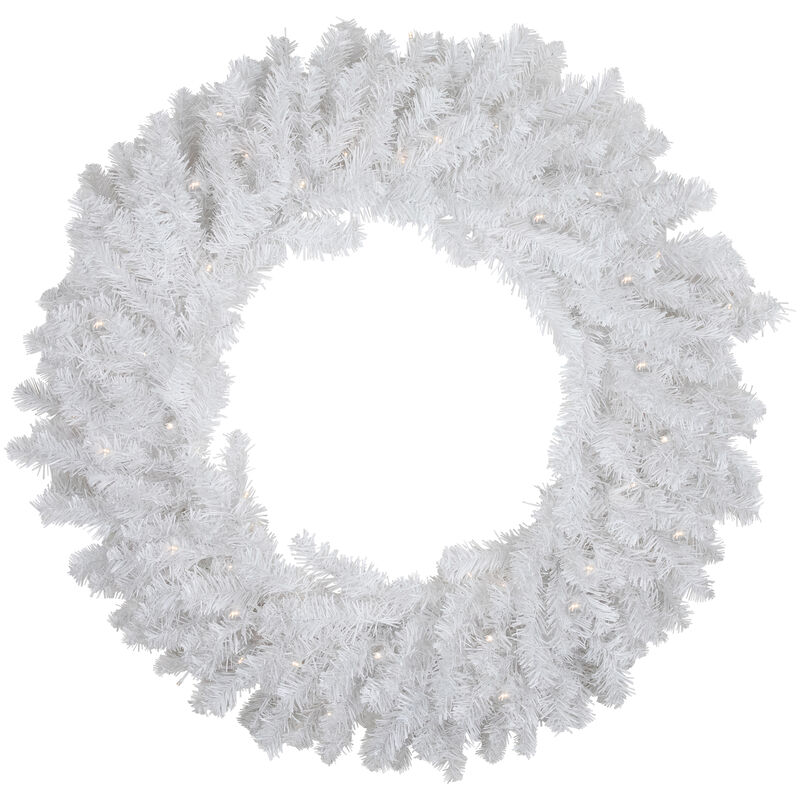Pre-Lit LED White Canadian Pine Artificial Christmas Wreath  30-Inch  Clear Lights