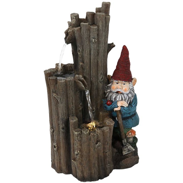 Sunnydaze Resting Gnome Outdoor Water Fountain with LED Lights - 17 in