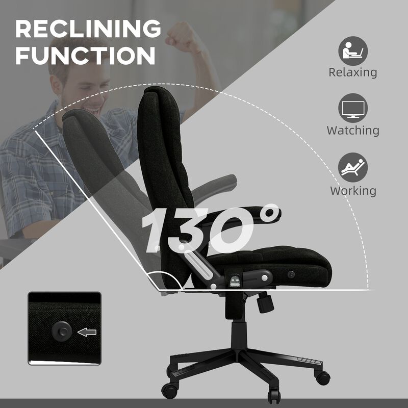 Black Linen Massage Office Chair: Heated, High Back, Remote