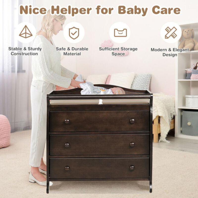Hivvago Baby Changing Table with 3 Drawers and Safety Belt