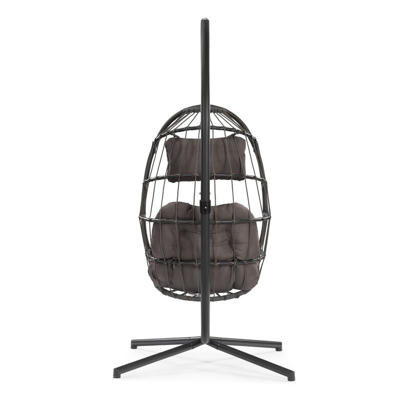 Outdoor Patio Wicker Hanging Chair Swing Chair Patio Egg Chair UV Resistant Dark Cushion
