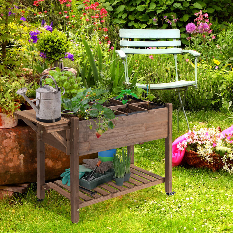 Streamdale Spacious Wheeled Elevated Planter with Storage and Drainage