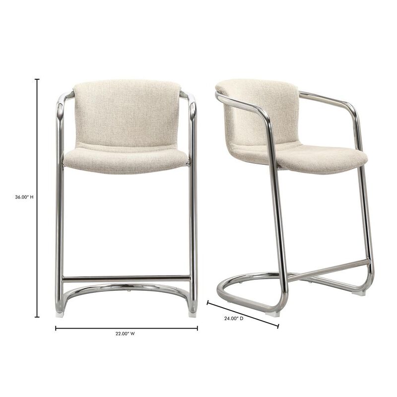 Moe’s Freeman Chrome Frame Counter Stool Blended Cream-Set Of Two