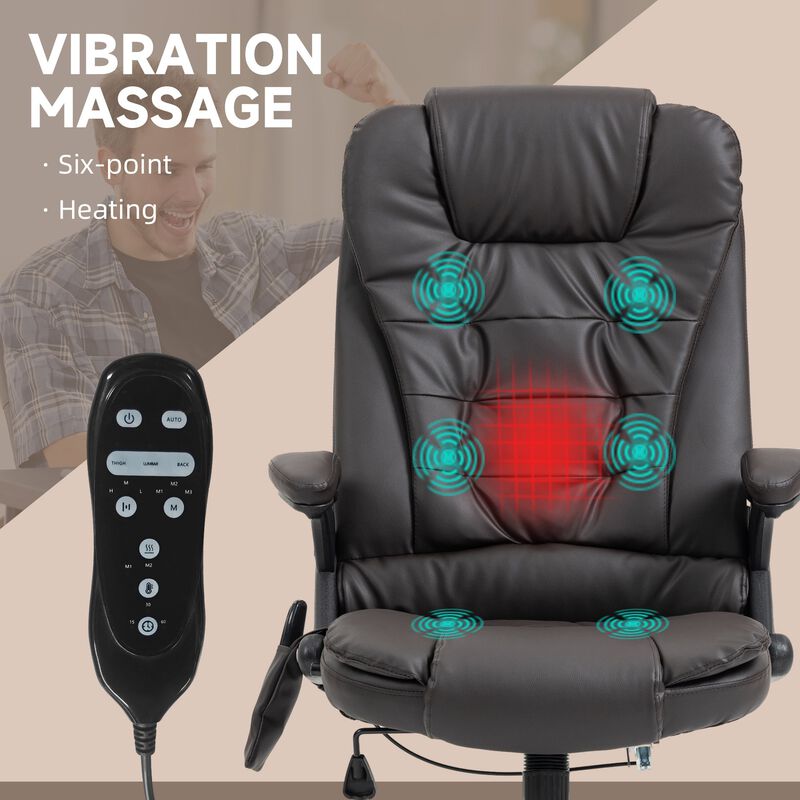 Dark Brown Heated Massage Chair: Reclining, 6 Vibration Points