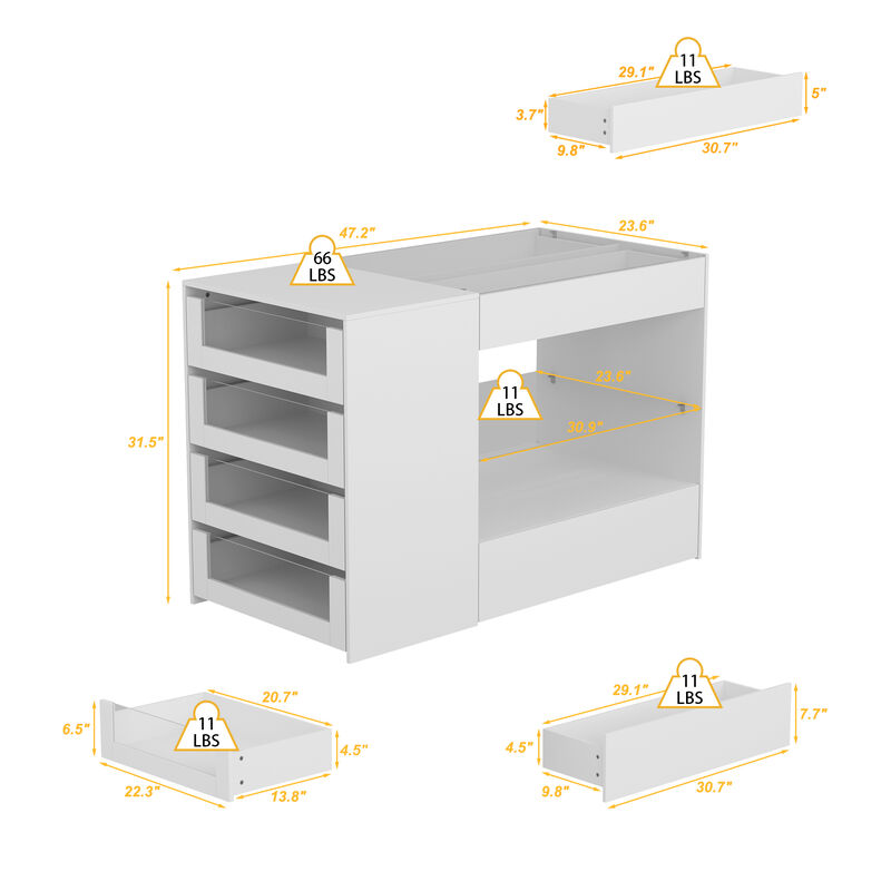 White 8-Drawers 47.2 in. Width Bedroom Dresser with Glass Top and Glass Drawers