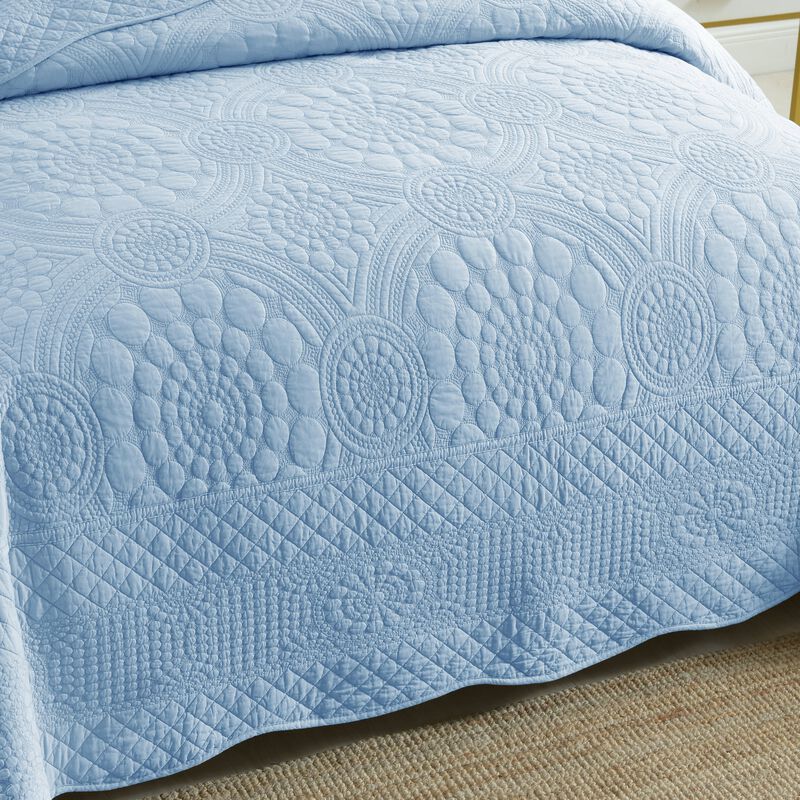 MarCielo 3 PCS 100% Cotton Oversized Bedspread Quilt Set Embroidery TF