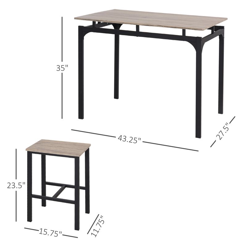 Industrial Dining Set: 5-Piece Natural Wood Table with Stools