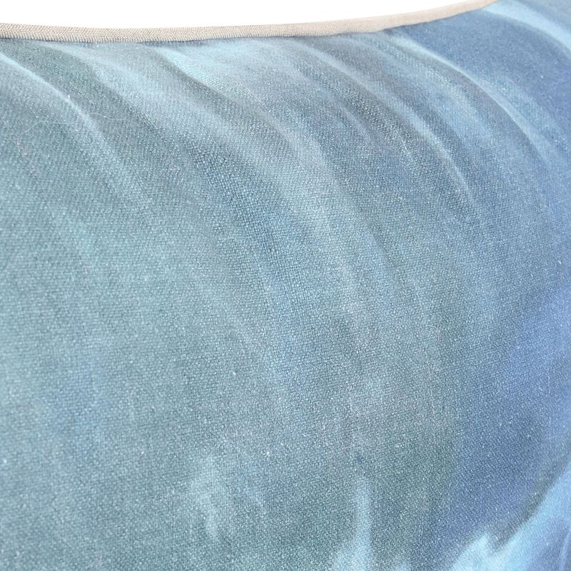 Lumbar Throw Pillow, Hand Painted Style Artwork, 16x36in Blue Cotton - Benzara