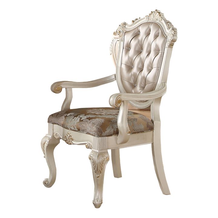 28 Inch Vegan Faux Leather Dining Side Chair, Set of 2, White, Gold - Benzara