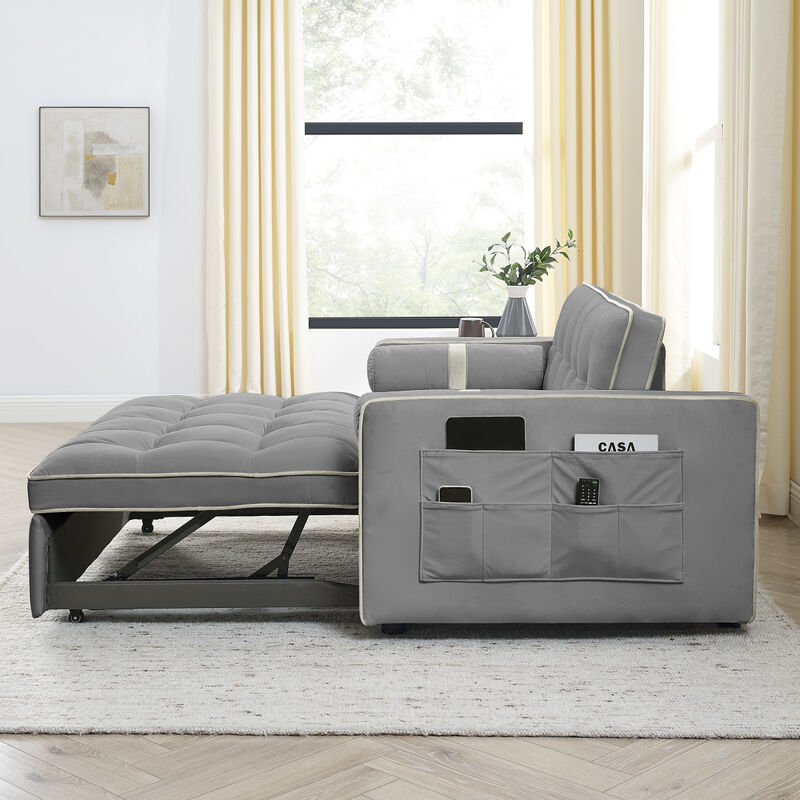 Modern 55.5" Pull Out Sleep Sofa Bed 2 Seater Loveseats Sofa Couch With Side Pockets