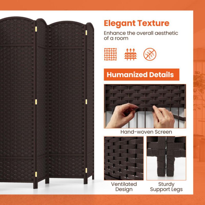 Hivvago 6-Panel Room Divider 5.6 FT Tall Folding Privacy Screen with Hand-woven Texture