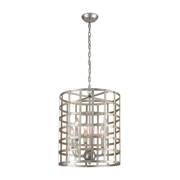 22" Silver Leaf Round Metal Frame 4-Light Chandelier