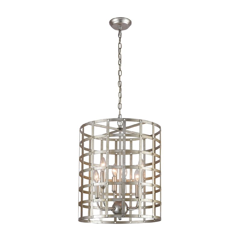 22" Silver Leaf Round Metal Frame 4-Light Chandelier