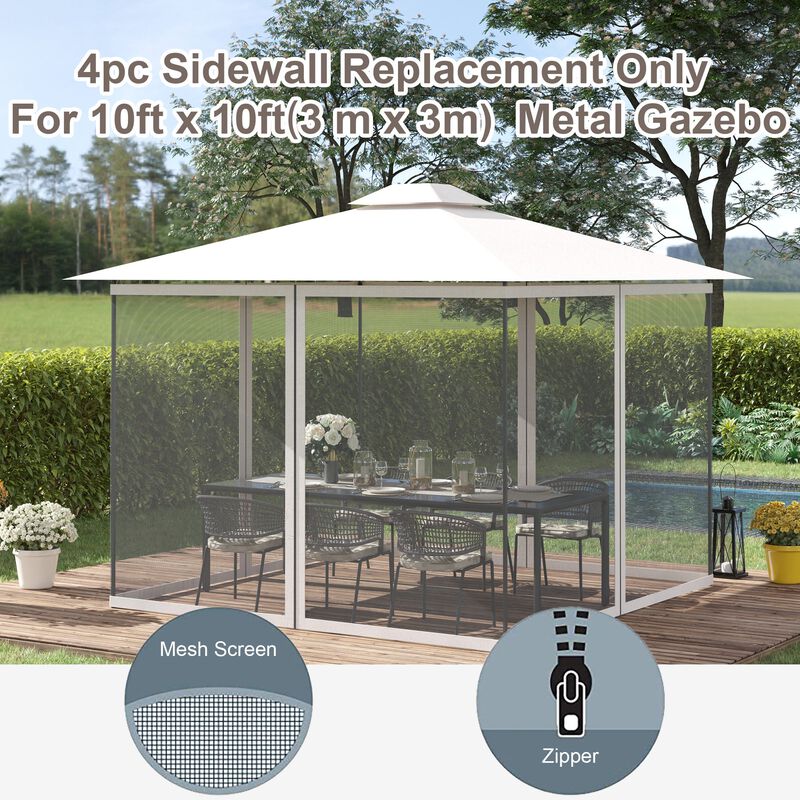 White Gazebo Shield: Universal 10'x10' Replacement Mesh Sidewalls