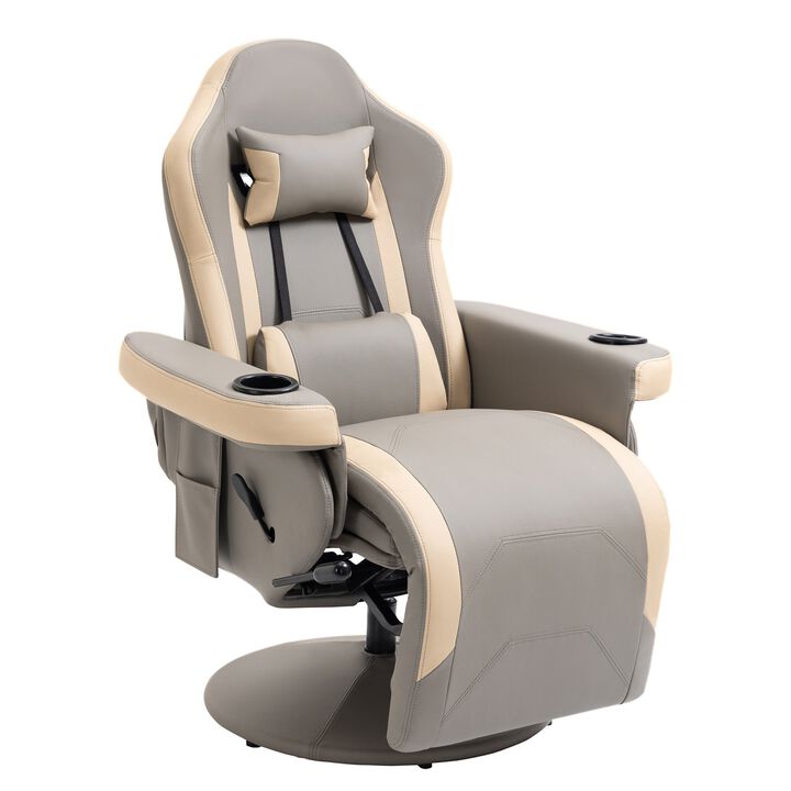 Gray Living Room Comfort: Manual Recliner with Swivel and Cup Holder