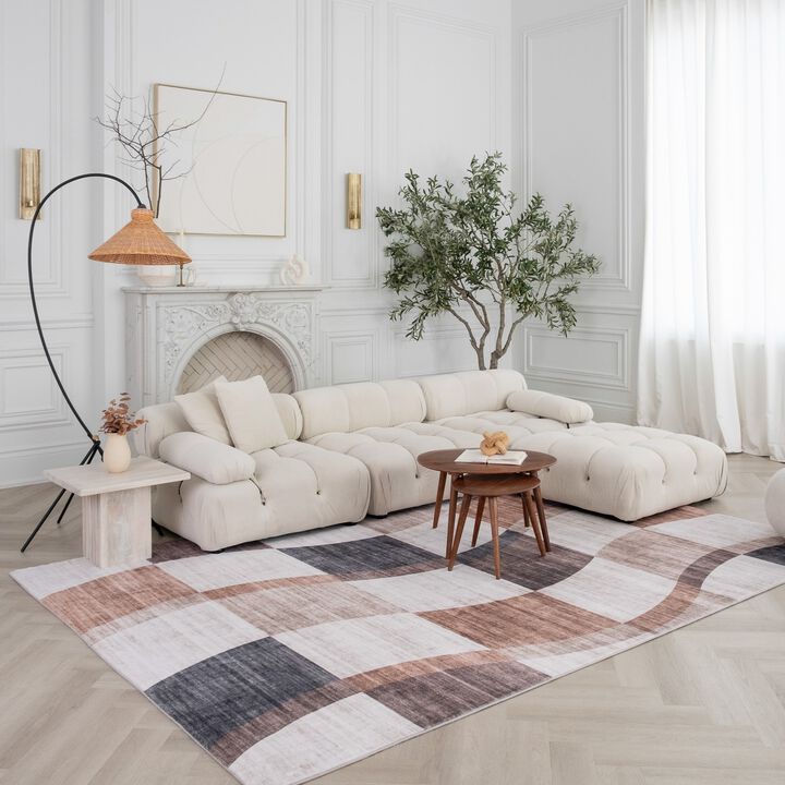 Eclipse Abstract Checkered Brown Beige Indoor Area Rug