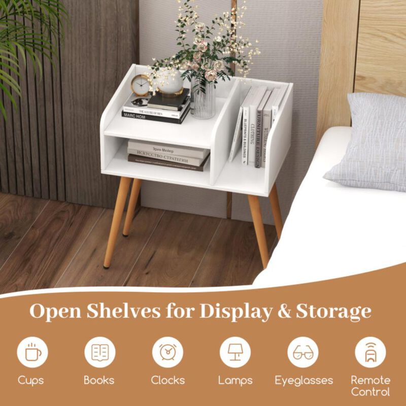 Hivvago Mid Century Modern Nightstand  with Open Shelves
