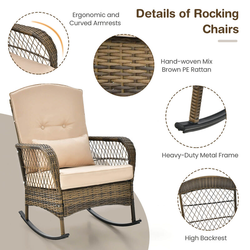 3 Pieces Outdoor Hand-Woven PE Rattan Conversation Set with Tempered Glass Side Table-Beige