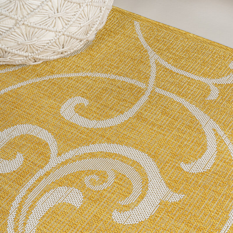 Maribel Traditional Classic All-Over Scroll Yellow/Cream 8 ft. x 10 ft. Indoor/Outdoor Area Rug