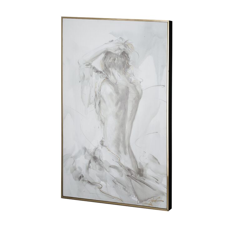 Tia 33 x 49 Hanging Wall Art Portrait Set of 2, Gray Feminine Figure Sketch - Benzara