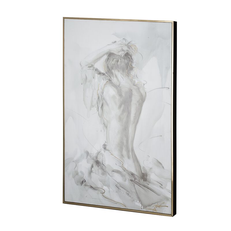 Tia 33 x 49 Hanging Wall Art Portrait Set of 2, Gray Feminine Figure Sketch - Benzara