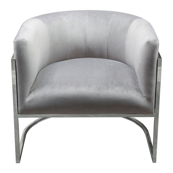 Kel 31 Inch Cantilever Accent Chair, Gray Velvet, Silver Stainless Steel - Benzara