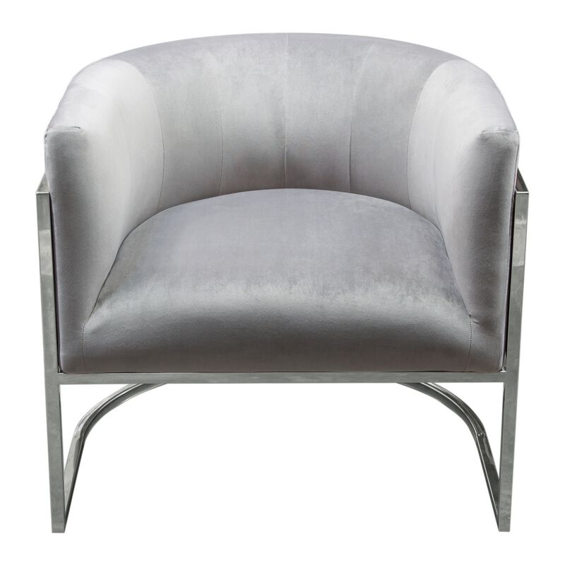 Kel 31 Inch Cantilever Accent Chair, Gray Velvet, Silver Stainless Steel - Benzara