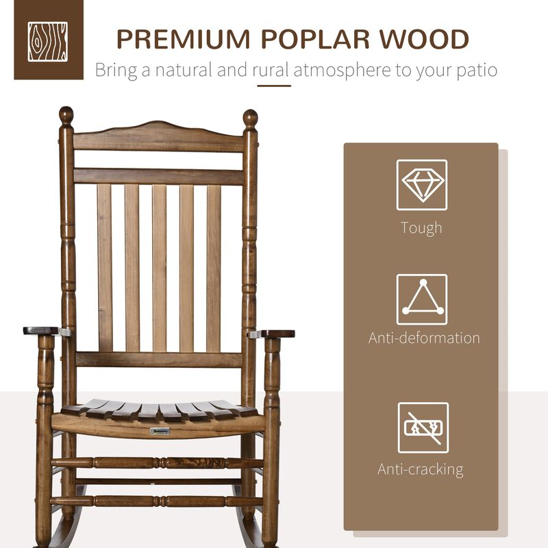 Brown Porch Comfort: Traditional Wooden High-Back Rocking Chair