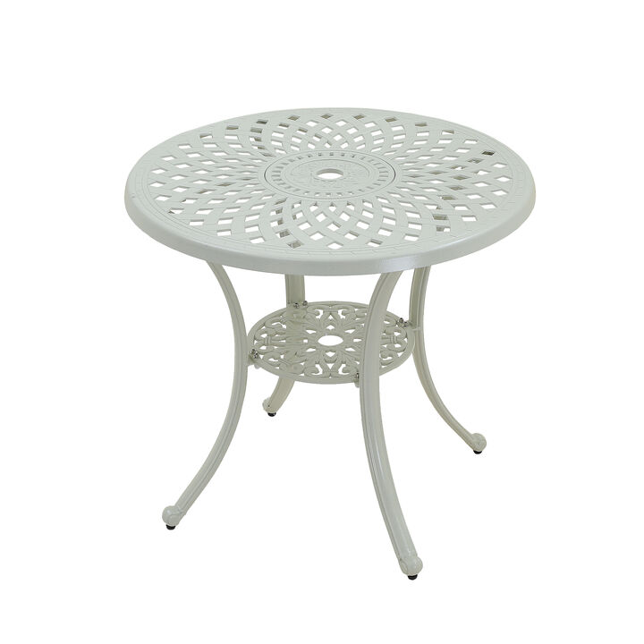 Mondawe Durable Cast Aluminum Round Patio Dining Table with Umbrella Hole