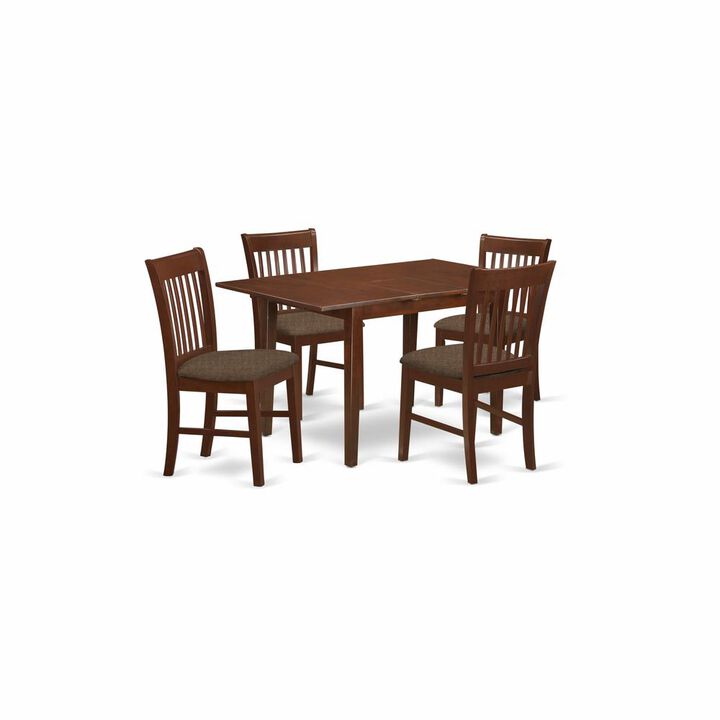 East West Furniture NOFK5-MAH-C 5 Pc Kitchen nook Dining set - Table with a 12in leaf and 4 Dining Chairs