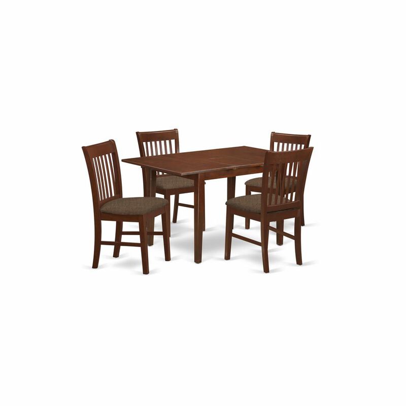 East West Furniture NOFK5-MAH-C 5 Pc Kitchen nook Dining set - Table with a 12in leaf and 4 Dining Chairs
