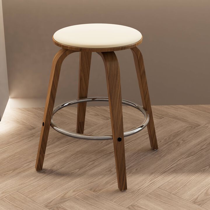 LeisureMod Pelya Modern Swivel Counter Stool Upholstered in Leather in Taupe