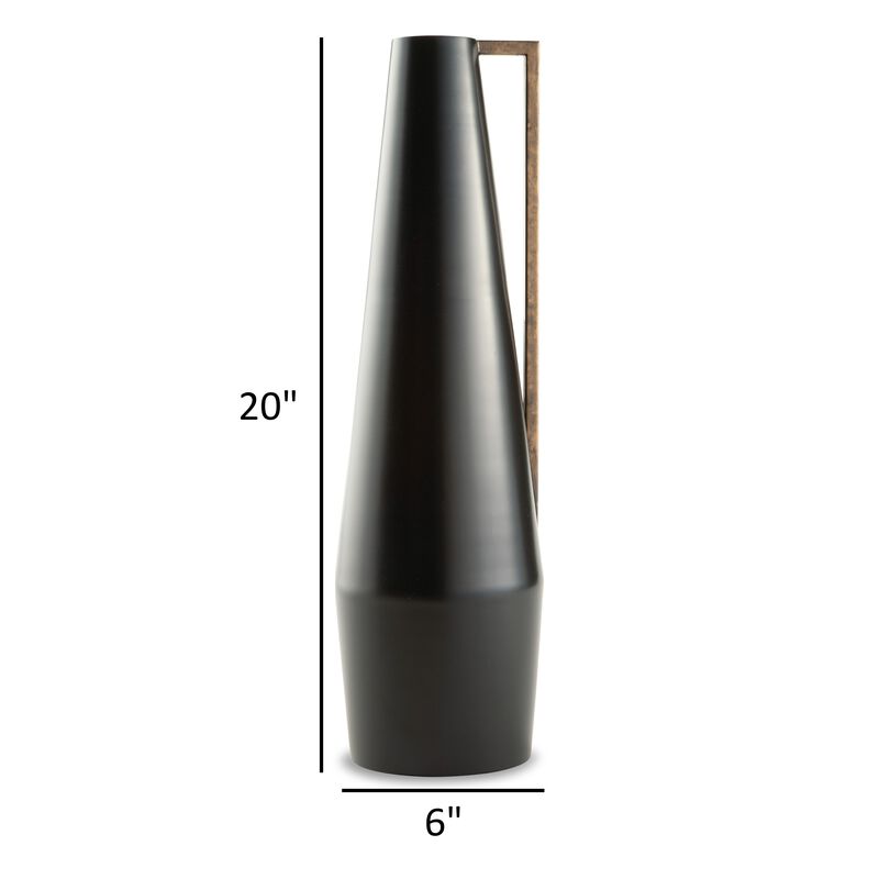 Ezra 20 Inch Decorative Flower Vase, Gold Handle, Angular Black Metal - Benzara